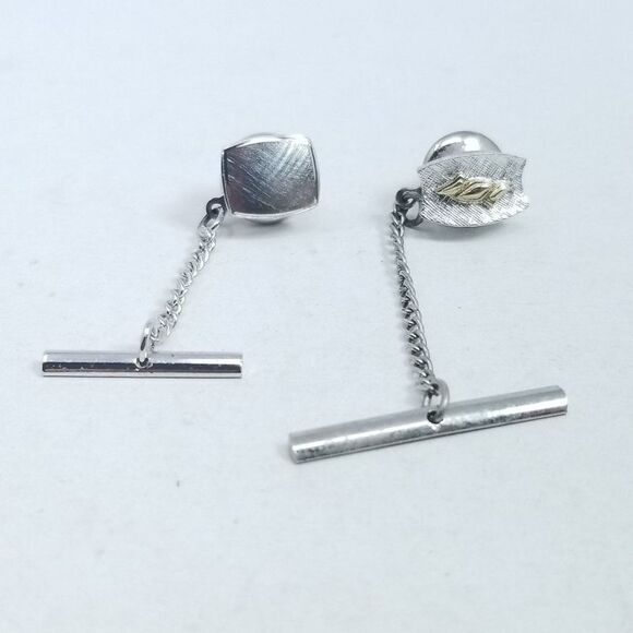 Vintage Set of 2 Silver Tone Tie Tack Pins, Swank, Square Shape, Estate - Picture 9 of 9